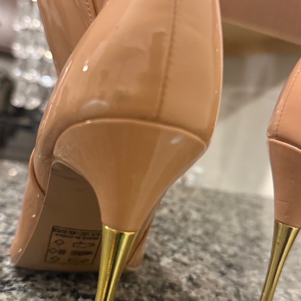 Tan high gloss comfy high heel boots - Picture 6 of 7